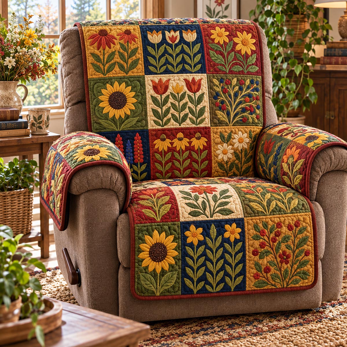 Golden Folk Garden Quilted Sofa Cover SN0DV1091