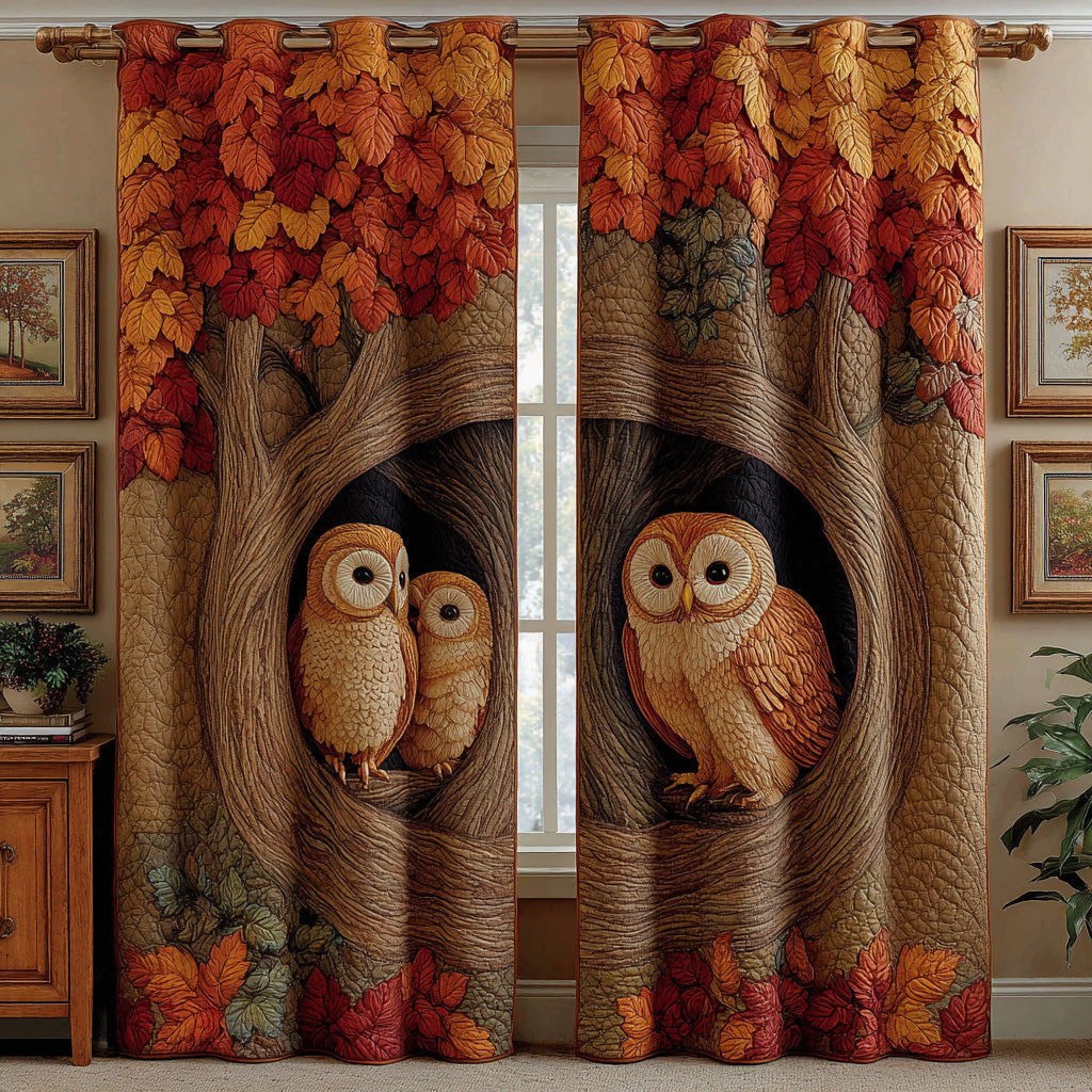 Golden Forest Owl Quilted Curtains NCU0DH959