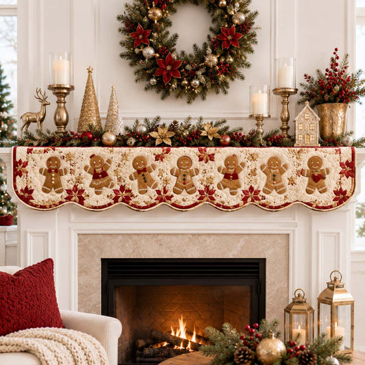 Golden Gingerbread Elegance Quilted Mantel Scarf SN0HH0322