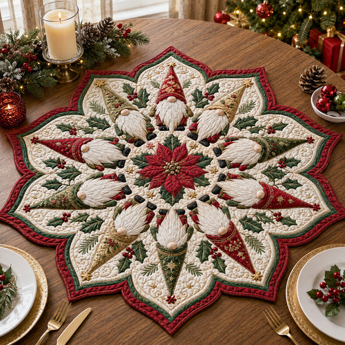 Golden Gnome Blossom Custom Shape Quilted Table Topper SN0HH0081