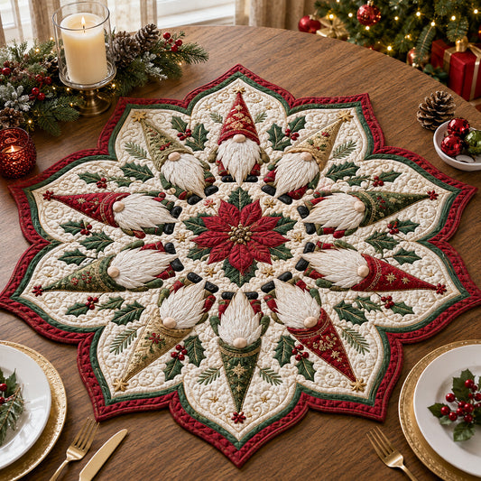 Golden Gnome Blossom Custom Shape Quilted Table Topper SN0HH0081