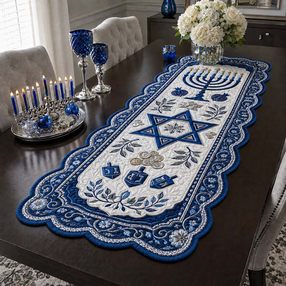 Golden Hanukkah Gelt Custom Shape Quilted Table Runner SN0HH0192