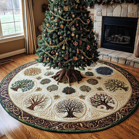 Golden Harmony Christmas Quilted Tree Skirt NCU0DV1284