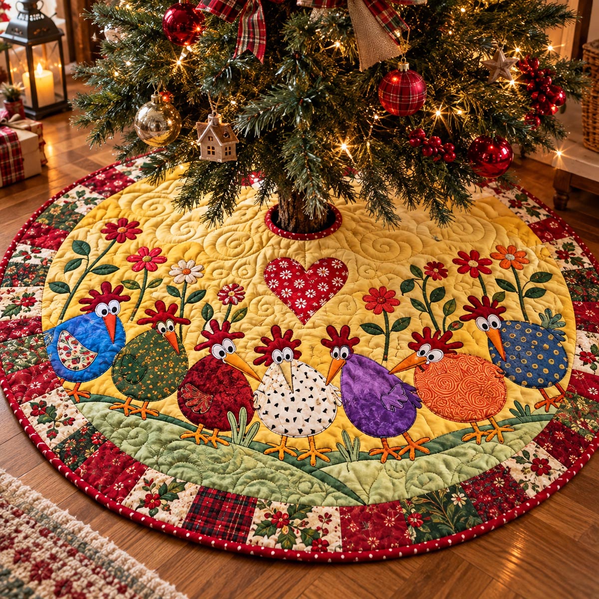 Golden Hen Christmas Christmas Quilted Tree Skirt SN0DV1156