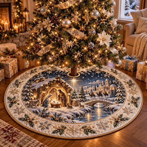 Golden Holy Night Christmas Quilted Tree Skirt SN0DV915