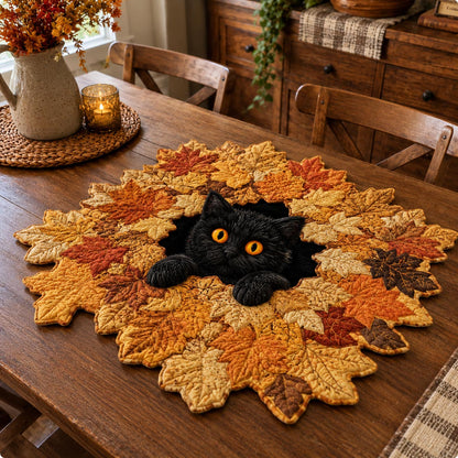 Golden Maple Cat Custom Shape Quilted Table Topper SN0DV224