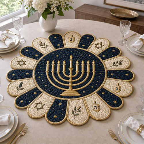 Golden Menorah Custom Shape Quilted Table Topper SN0TD288