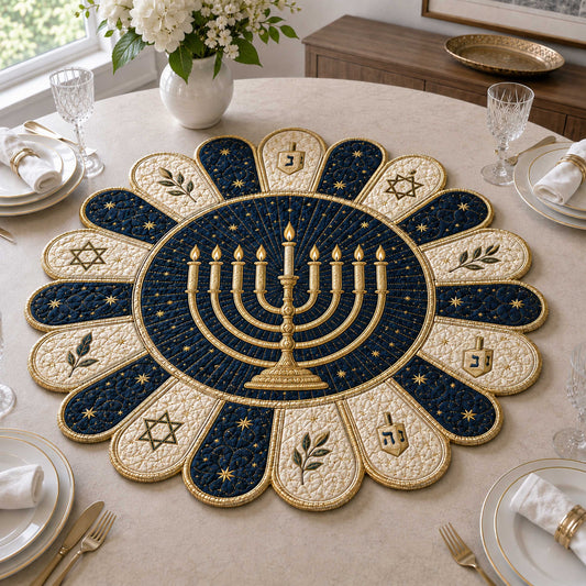 Golden Menorah Custom Shape Quilted Table Topper SN0TD288
