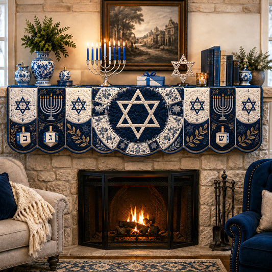 Golden Menorah Quilted Mantel Scarf SN0TV221