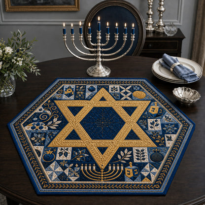 Golden Menorah Splendor Custom Shape Quilted Table Topper SN0HH0165