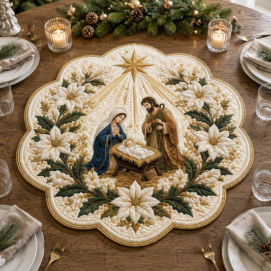 Golden Nativity Halo Custom Shape Quilted Table Topper SN0HH0304