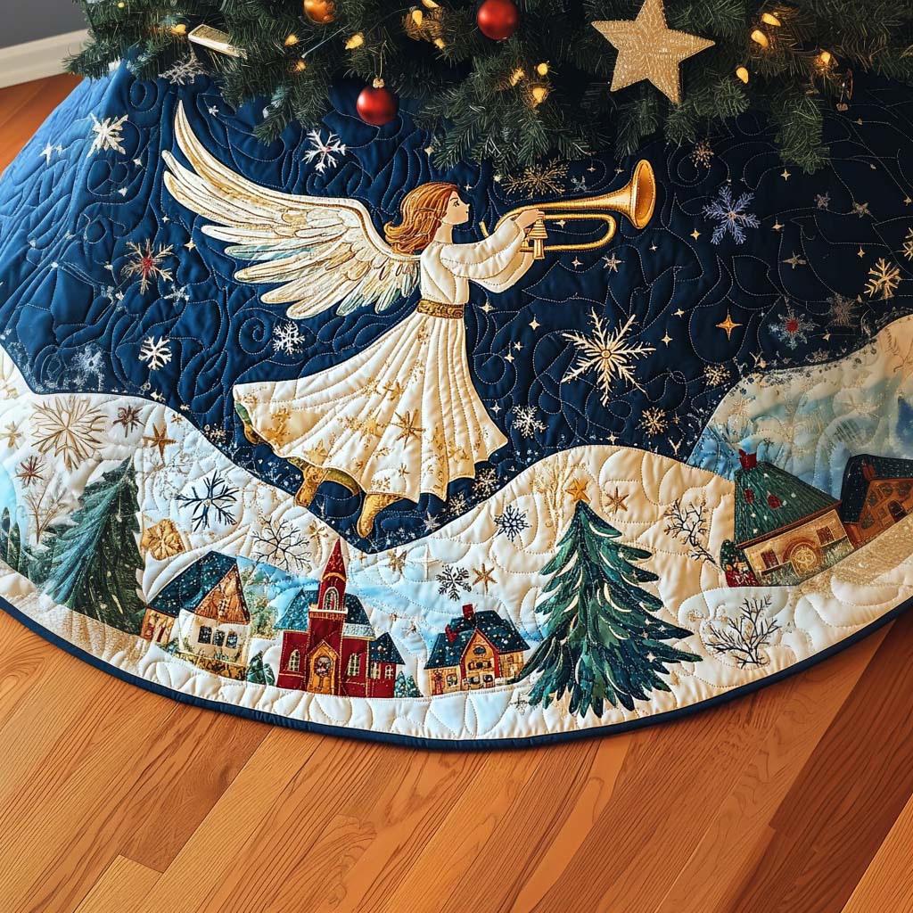 Golden Notes Christmas Quilted Tree Skirt NCU0VH1056