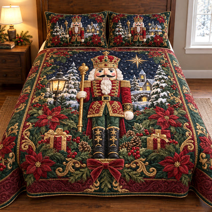 Golden Nutcracker 3-Piece Quilted Bedding Set SN0TV761