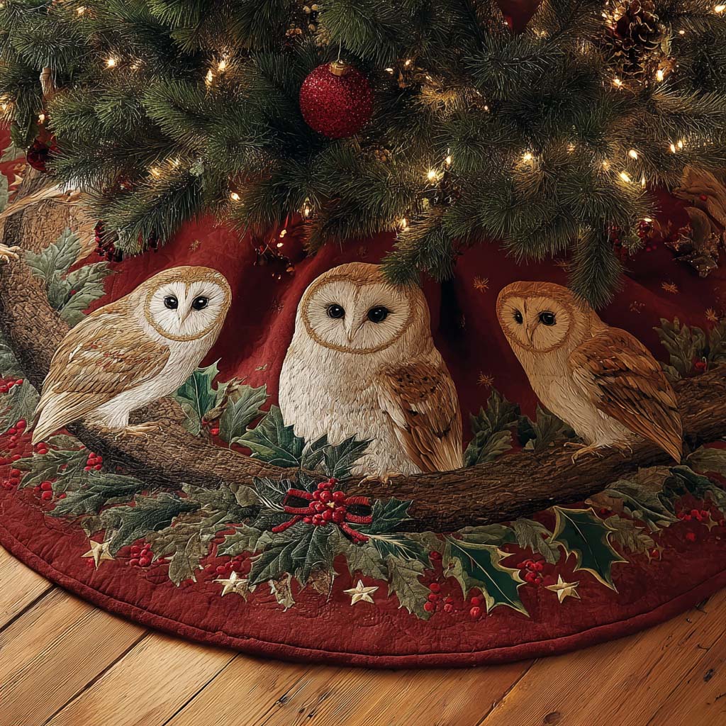 Golden Owl Christmas Quilted Tree Skirt NCU0DDK1859