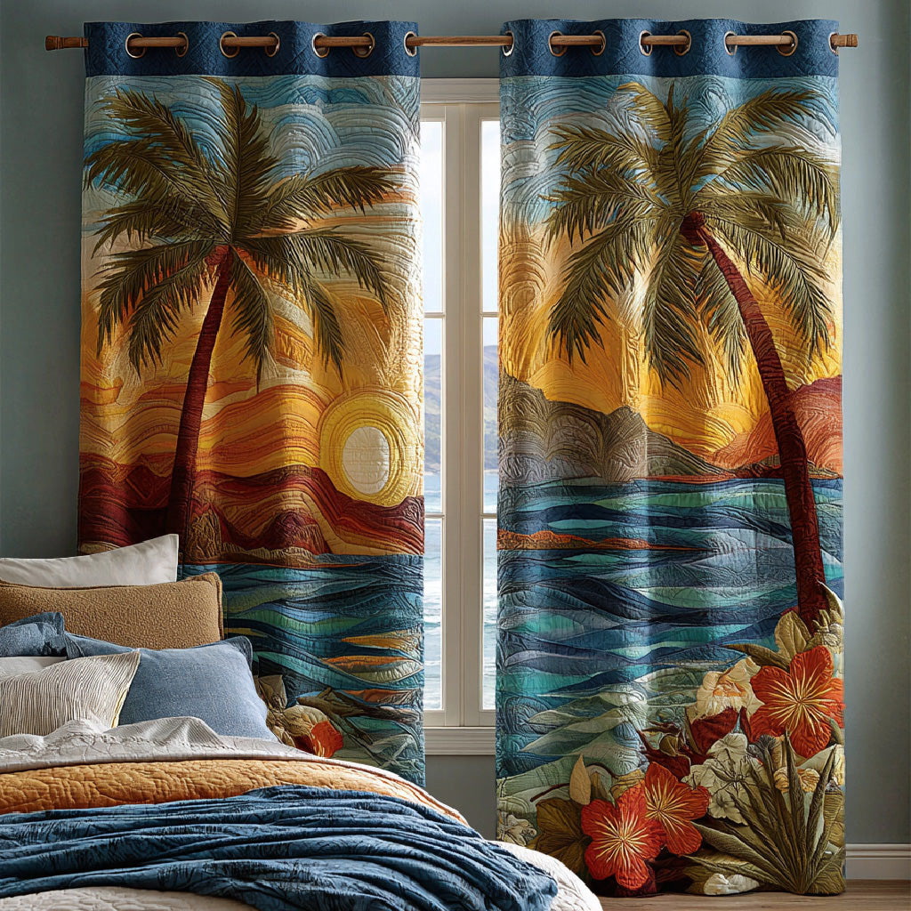 Golden Palm Sunset Quilted Curtains NCU0DH815
