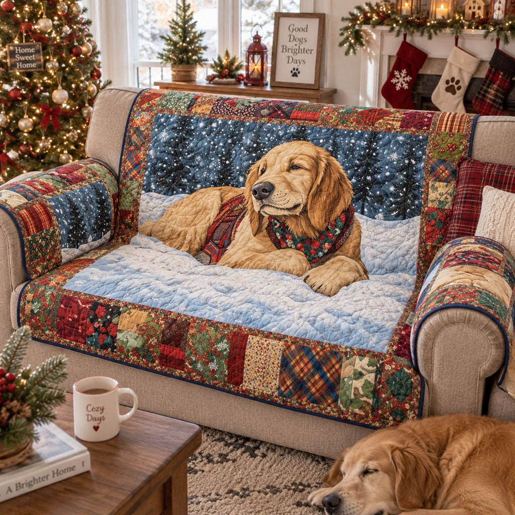 Golden Paws Christmas Quilted Sofa Cover SN0PT1331