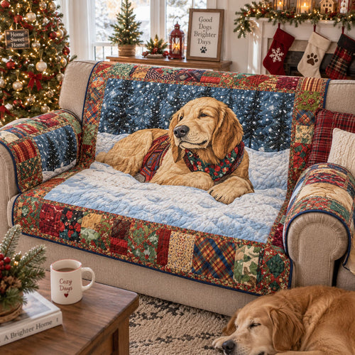 Golden Paws Christmas Quilted Sofa Cover SN0PT1331
