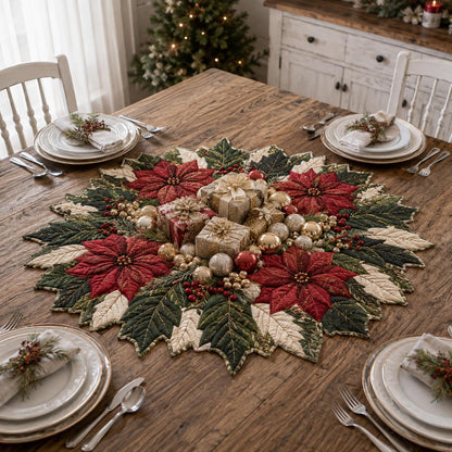 Golden Poinsettia Gifts Custom Shape Quilted Table Topper SN0DV352