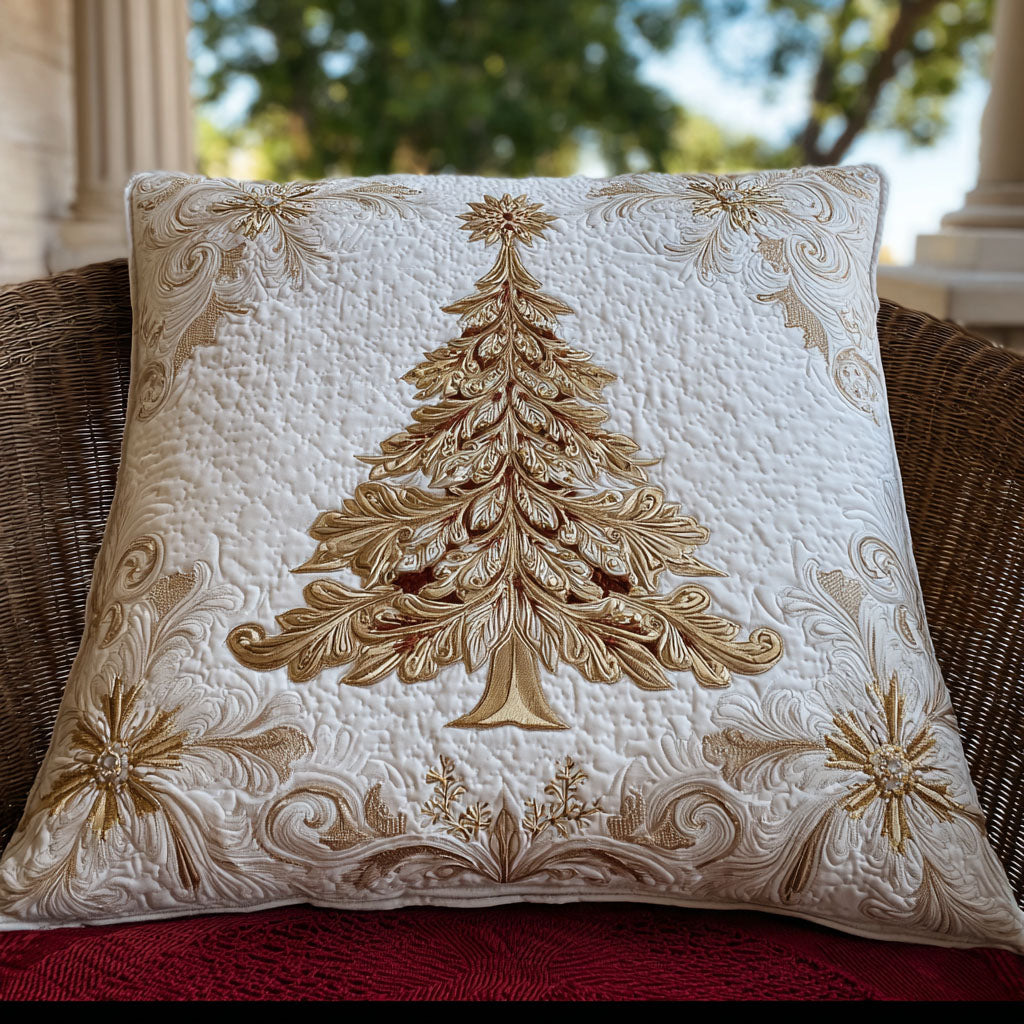 Golden Poinsettia Quilted Pillow Case NCU0VL2933