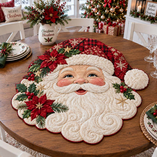 Golden Poinsettia Santa Custom Shape Quilted Table Topper SN0HH0375