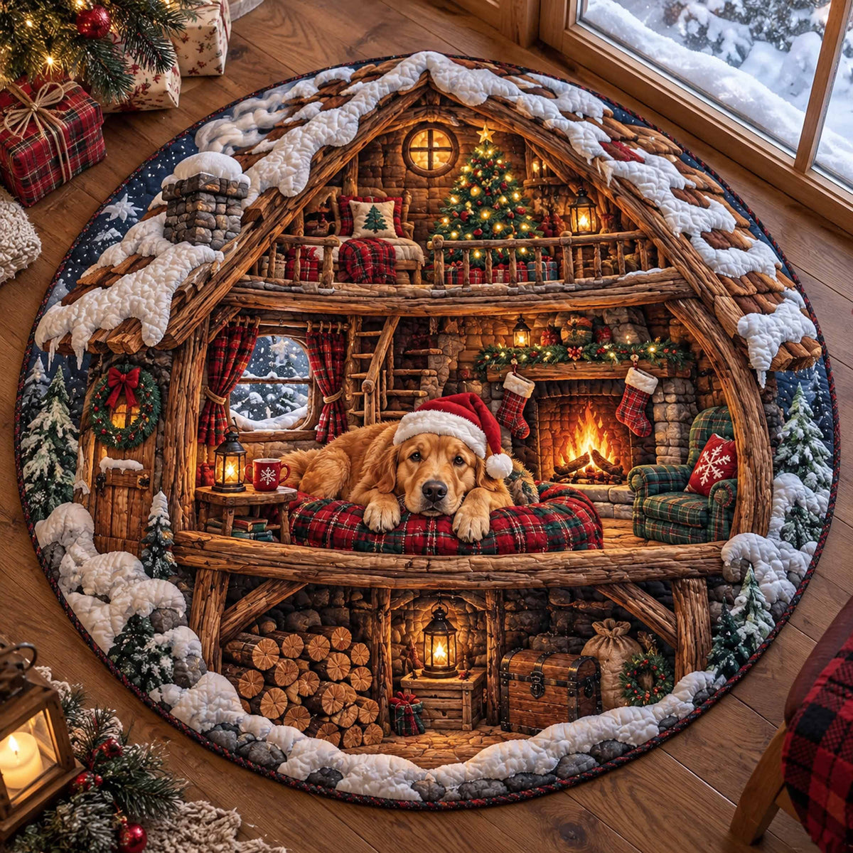Golden Retriever Cheer Quilted Round Mat SN0TD805