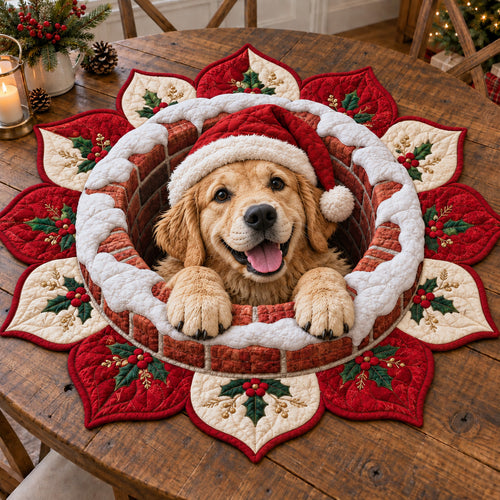 Santa Chimney Pups Custom Shape Quilted Table Topper NCU0SN004