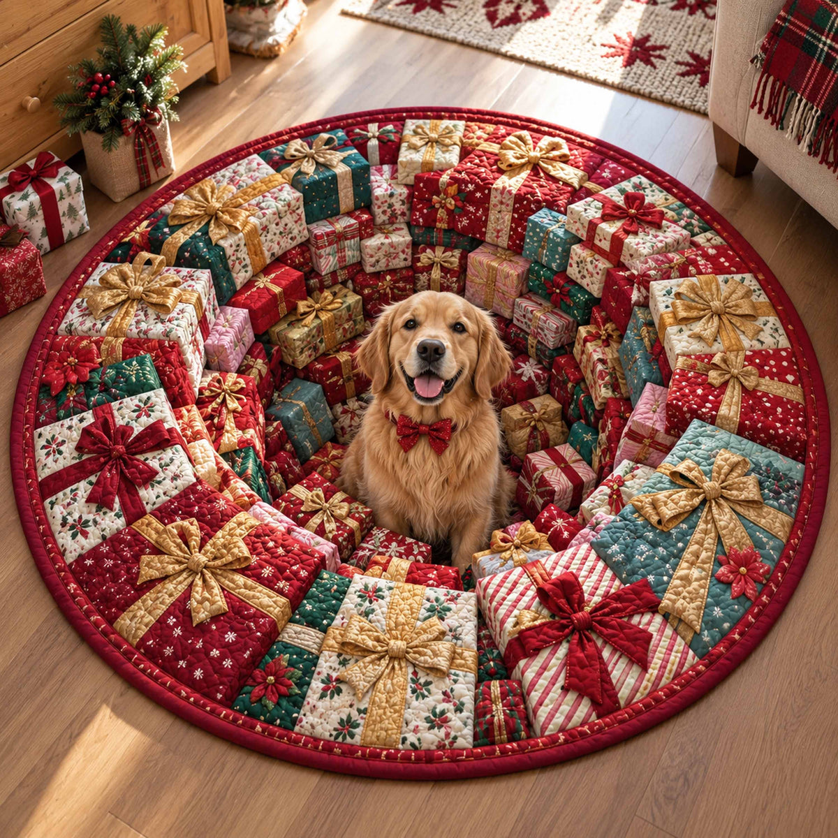 Golden Retriever Christmas Quilted Round Mat SN0TD803