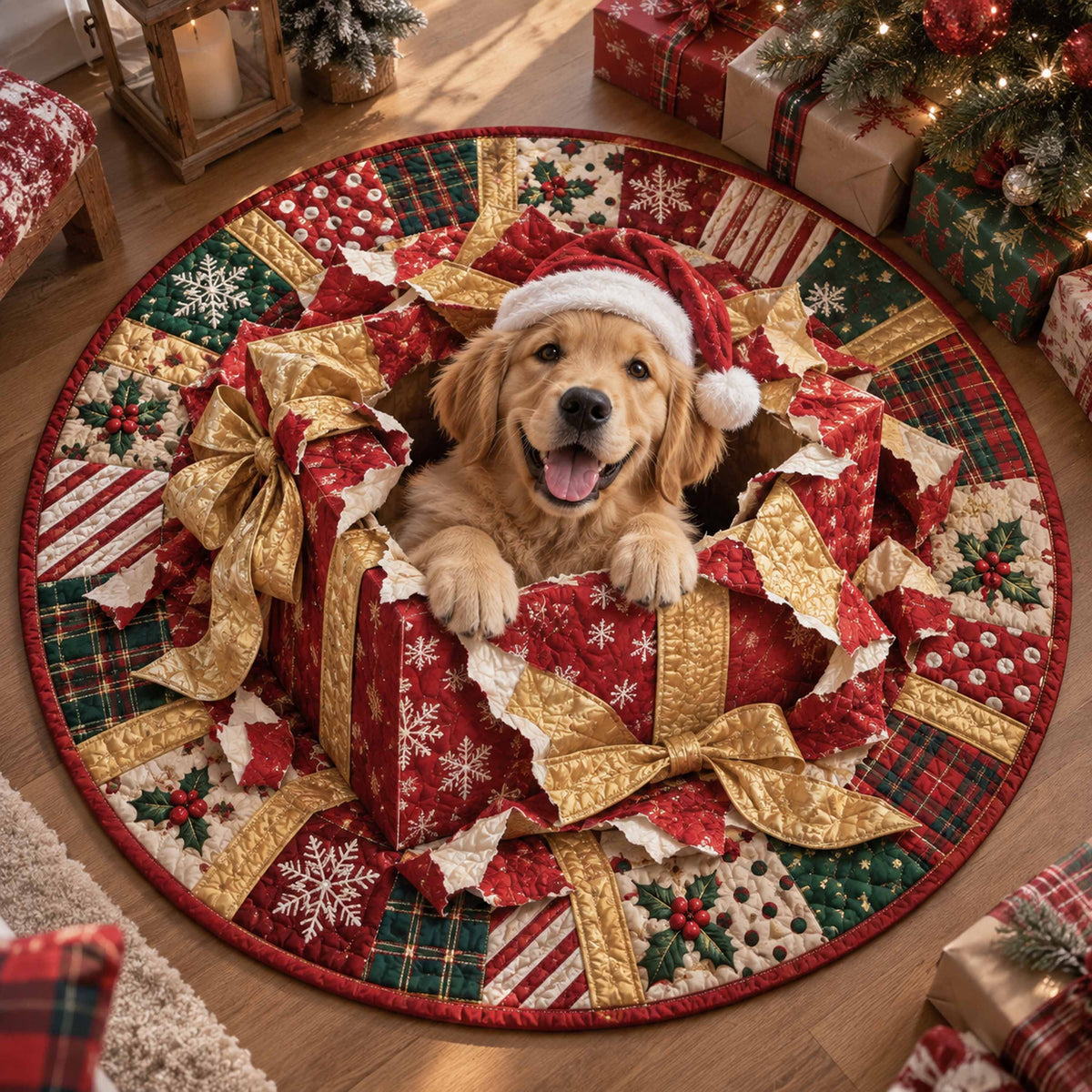 Golden Retriever Festive Quilted Round Mat SN0TD810