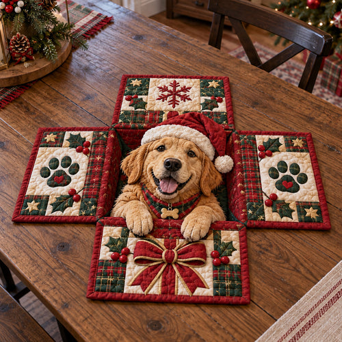Christmas Pup Gift Boxes Custom Shape Quilted Table Topper NCU0SN003