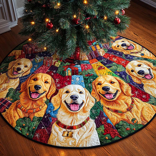 Golden Retriever Joy Christmas Quilted Tree Skirt NCU0DV1402