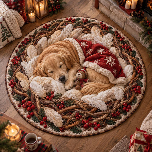 Golden Retriever Wishes Quilted Round Mat SN0TD813