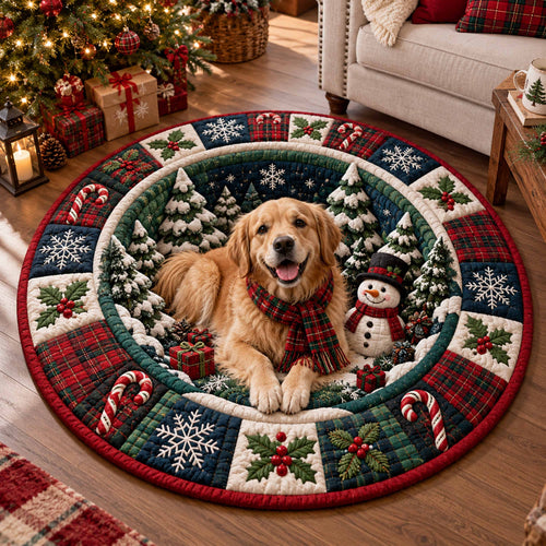 Golden Retriever Wonderland Quilted Round Mat SN0TD809