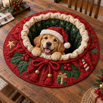 Golden Retriever Wreath Custom Shape Quilted Table Topper SN0TV562