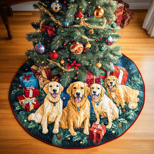 Golden Retrievers Dream Christmas Quilted Tree Skirt NCU0DK10686