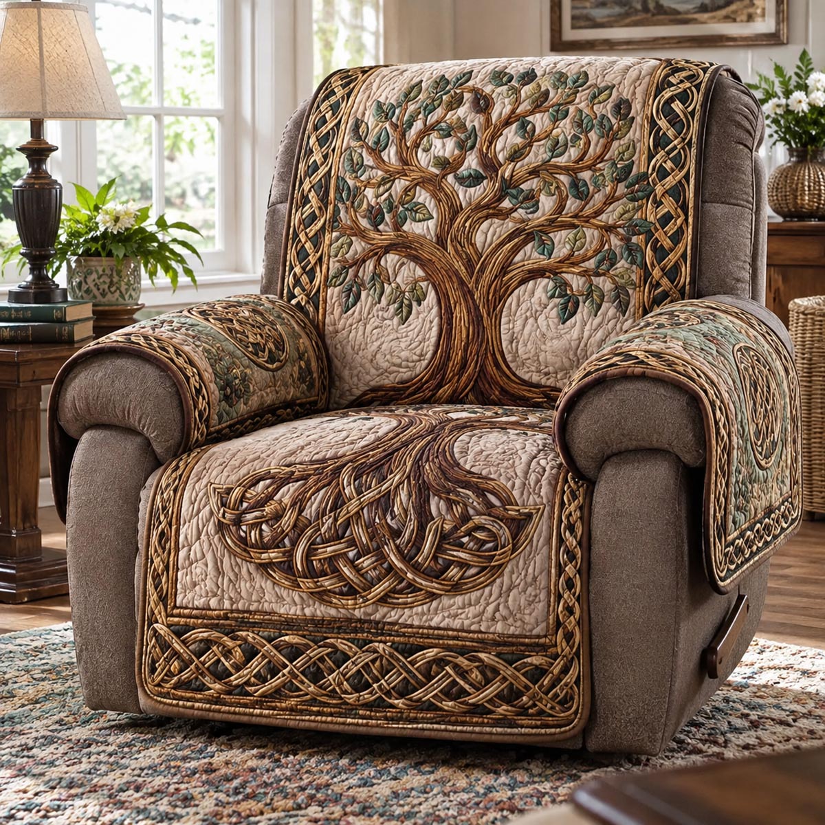 Golden Roots Tree Quilted Sofa Cover SN0DV974