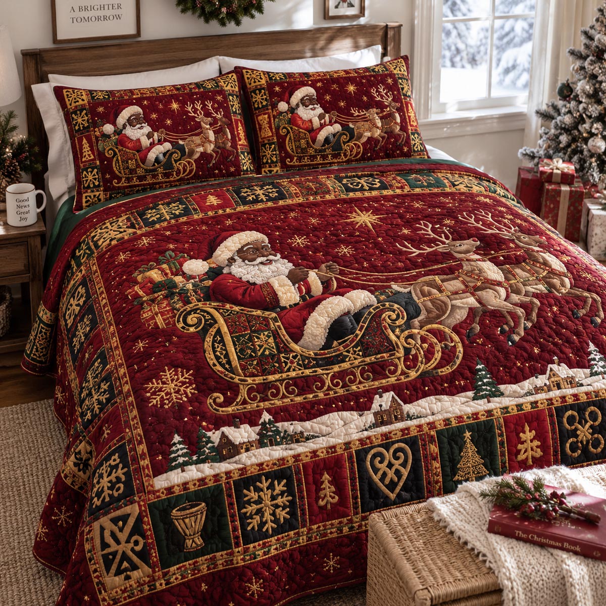 Golden Santa Magic 3-Piece Quilted Bedding Set SN0DV697