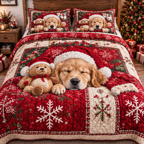 Golden Snowflake Teddy Quilted Bedding Set SN0HH0429