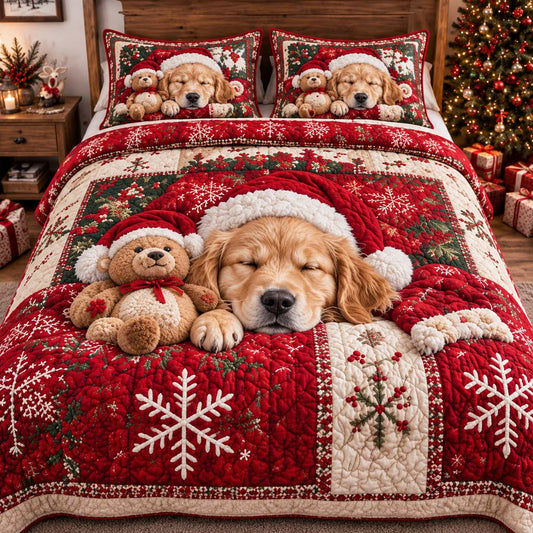 Golden Snowflake Teddy Quilted Bedding Set SN0HH0429