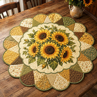Golden Sunflower Custom Shape Quilted Table Topper SN0TV092