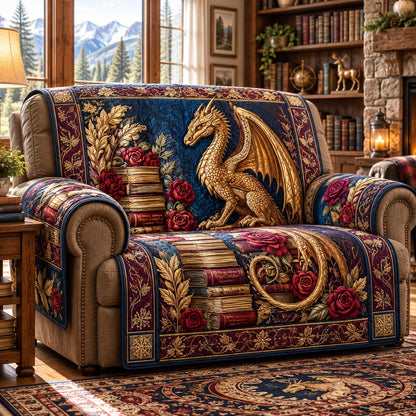 Golden Tome Dragon Quilted Sofa Cover SN0PT1455