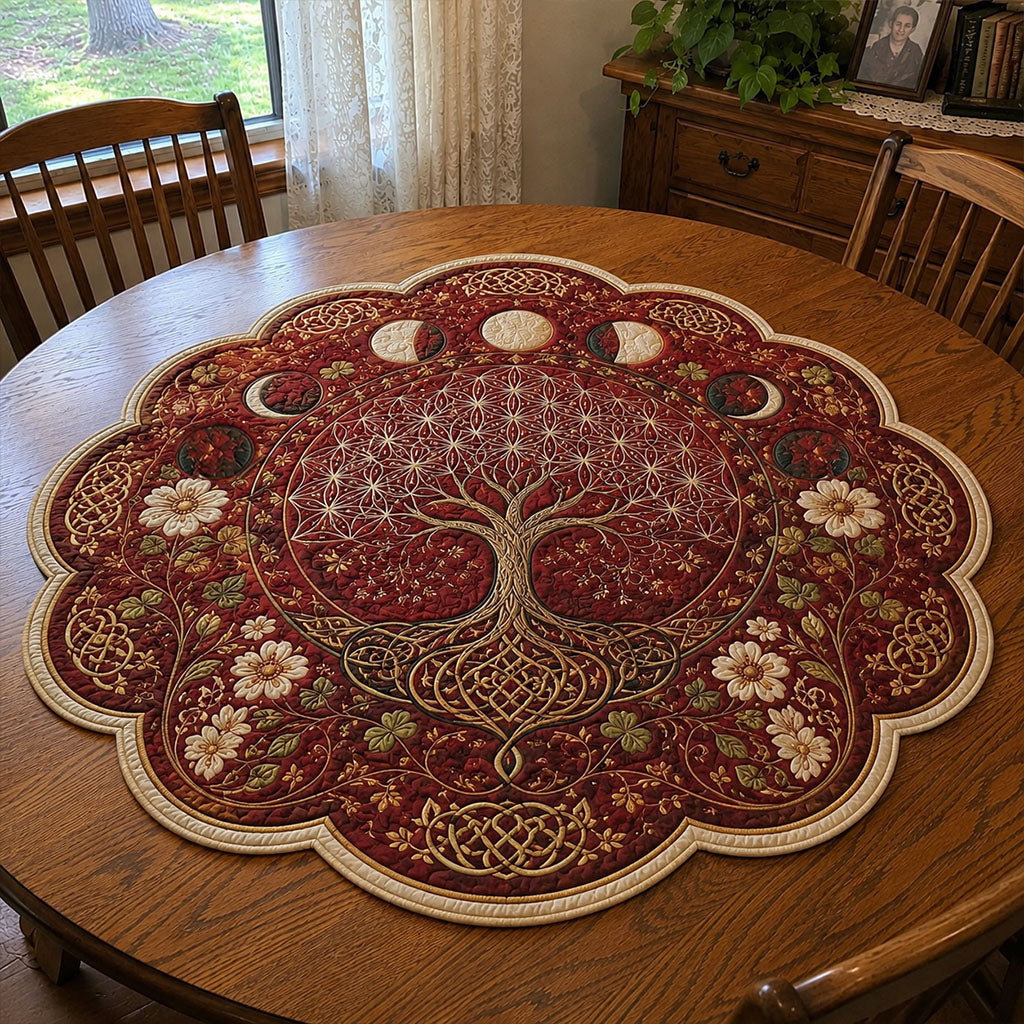 Golden Tree of Dreams Custom Shape Quilted Table Topper SN0PT873