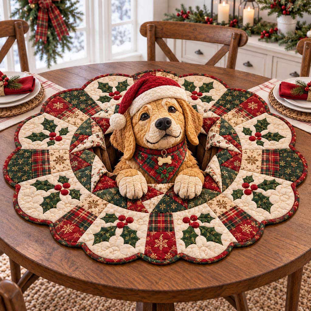 Golden Winter Hearth Custom Shape Quilted Table Topper SN0HH0685