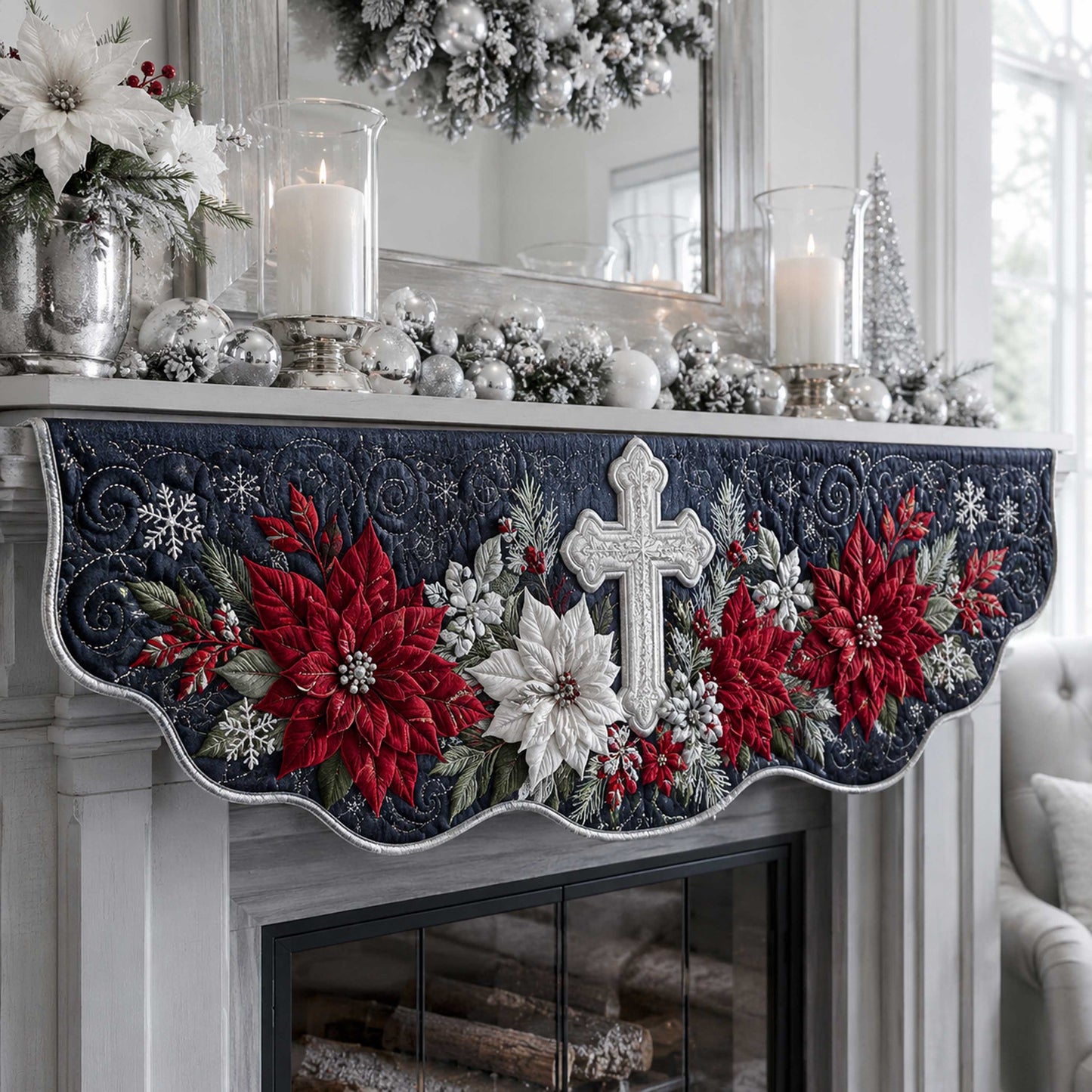 Graceful Cross Quilted Mantel Scarf SN0TD344