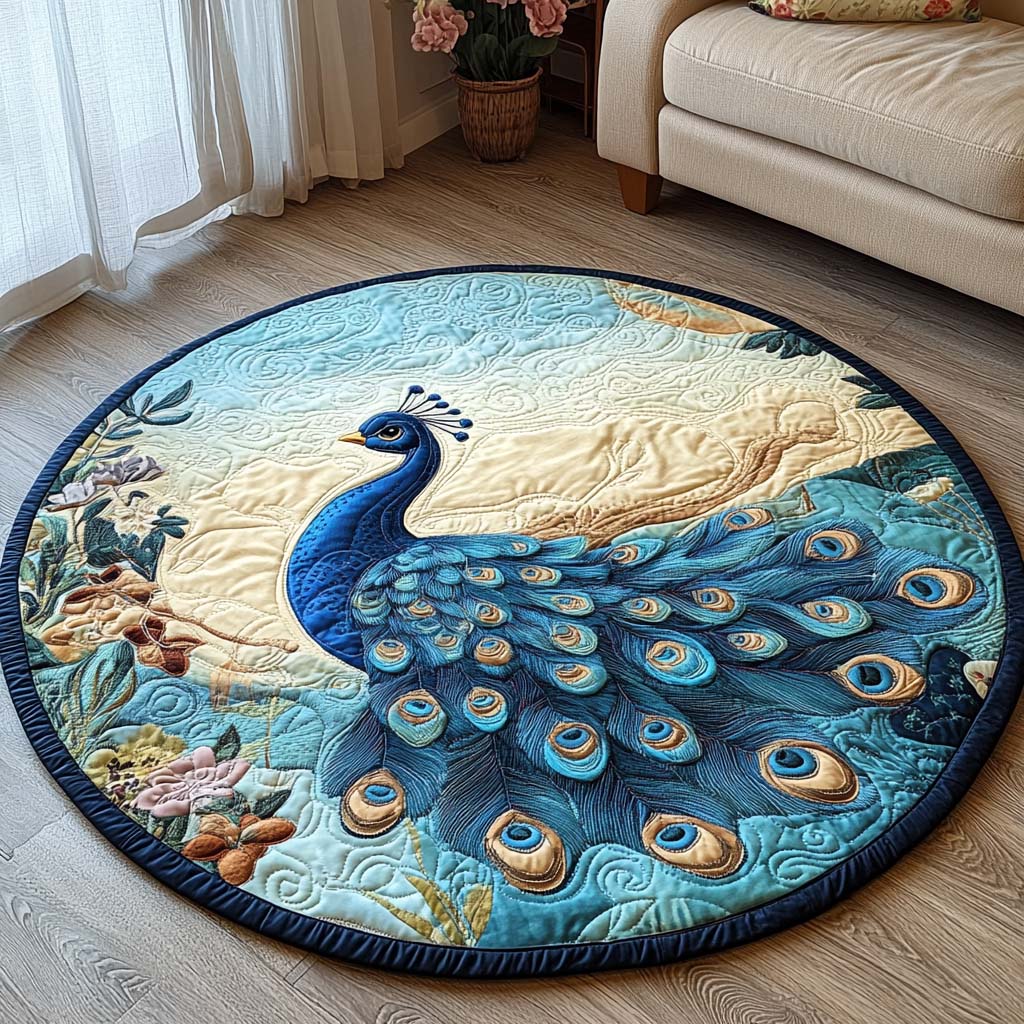 Graceful Peacock Quilted Round Mat NCU0VL1378