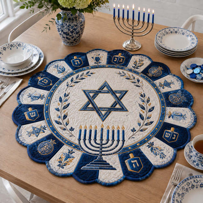 Grand Hanukkah Menorah Custom Shape Quilted Table Topper SN0HH0184
