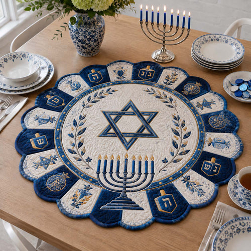 Grand Hanukkah Menorah Custom Shape Quilted Table Topper SN0HH0184