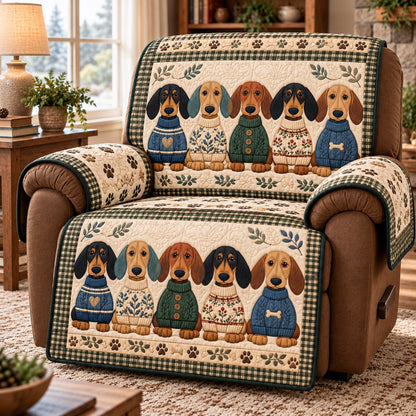 Green Gingham Doxies Quilted Sofa Cover SN0HH0966