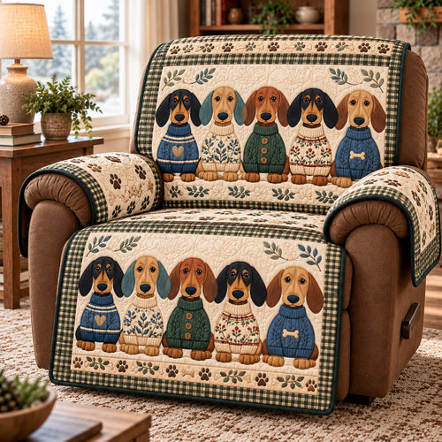 Green Gingham Doxies Quilted Sofa Cover SN0HH0966