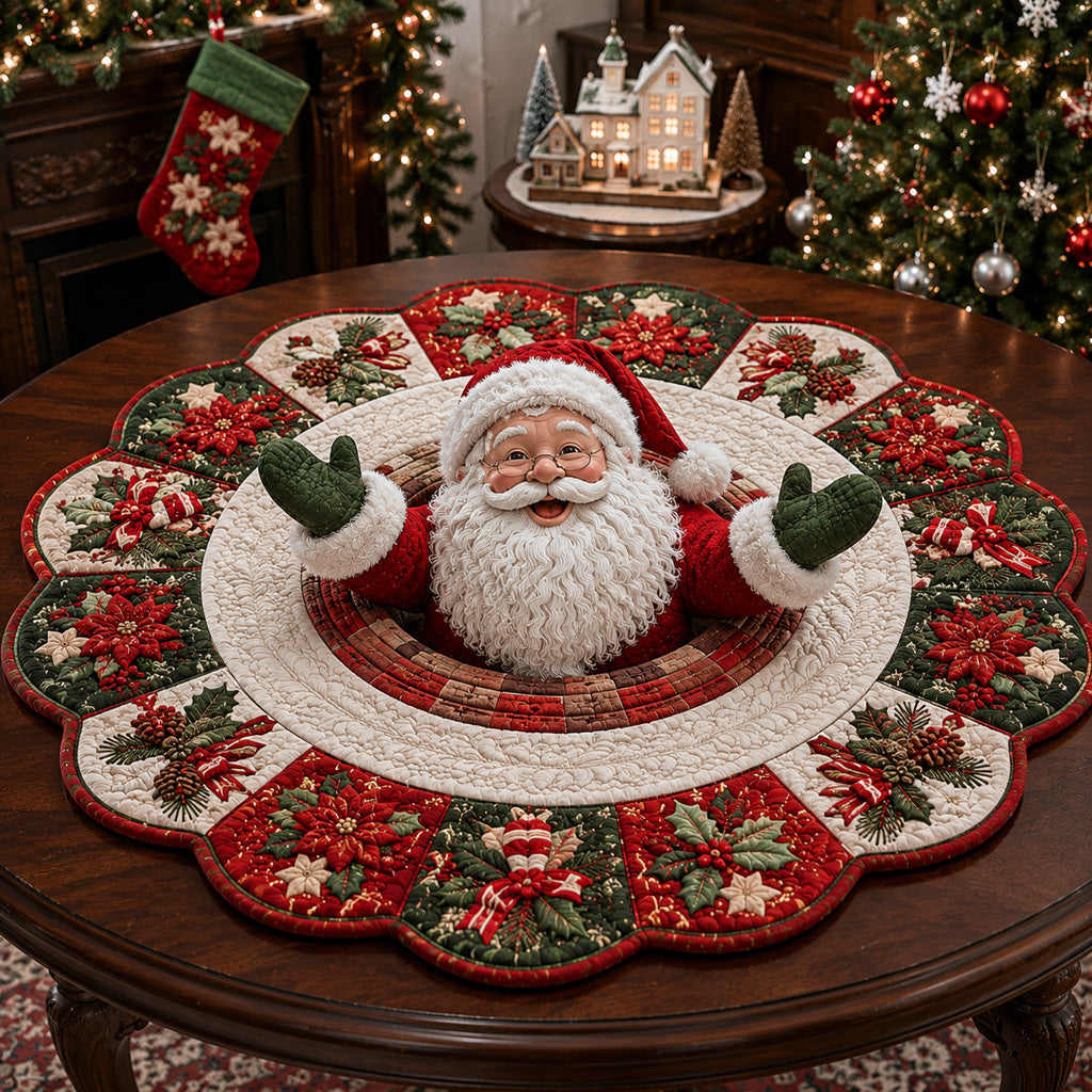 Green Santa Claus Custom Shape Quilted Table Topper SN0HH0132