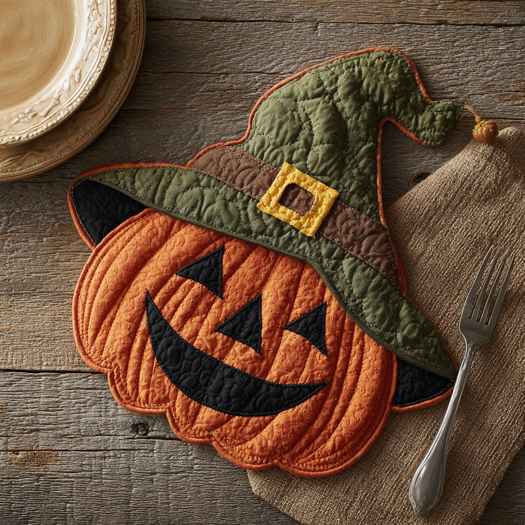 Green Witch Pumpkin Custom Shape Quilted Placemat NCU0LV076